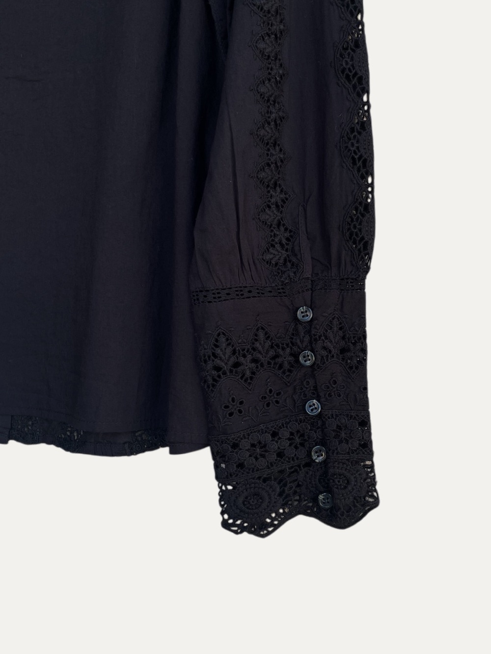 SEZANE NWT Black Floral Embroidered Crochet Lace Button Down Rym Shirt Blouse - Picture 9 of 16